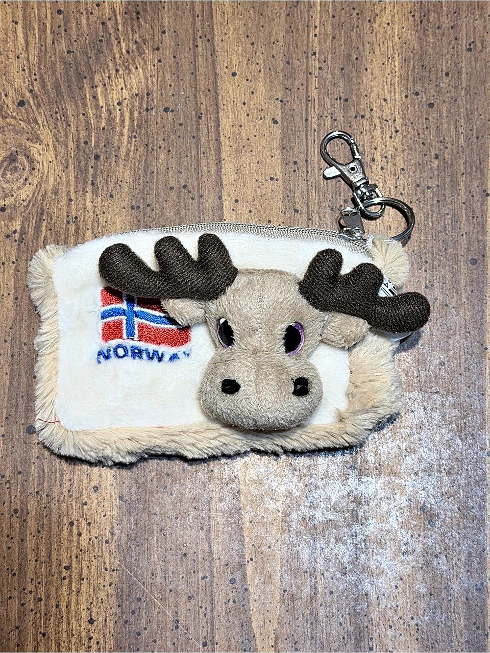 NORWAY Moose Mini Pouch Keychain White & Brown plush
